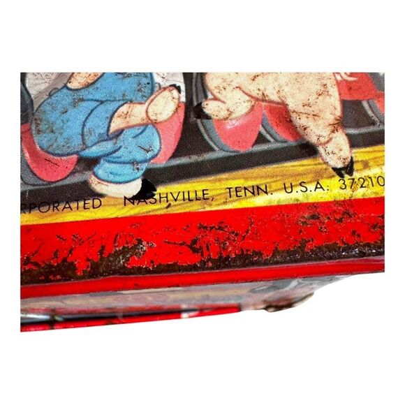 Vintage Disney Express Metal Lunchbox Train Theme Mickey Mouse Distress Red READ - Picture 13 of 16